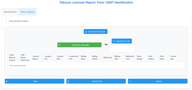 Tobacco Licensee Report, Form 1204T Identification