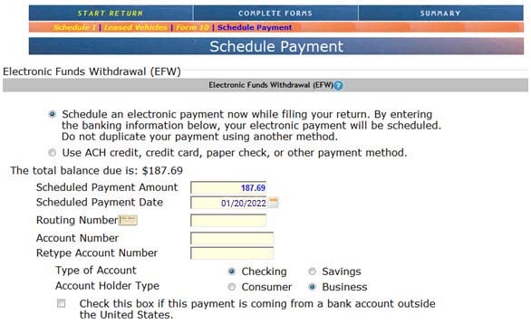 Screenshot of New Payment Option in Nebfile showing Electronic Funds Withdrawal